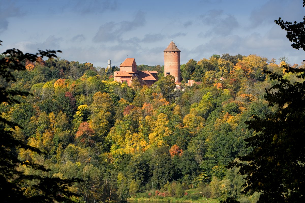 Ruinas del castillo de Cēsis en bosque de otoño, el segundo castillo de la jornada en Sigulda